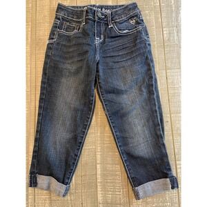 JUSTICE Girl's Dark Wash Regular Fit Straight Leg Cuffed Folded‎ Jeans sz 7 R